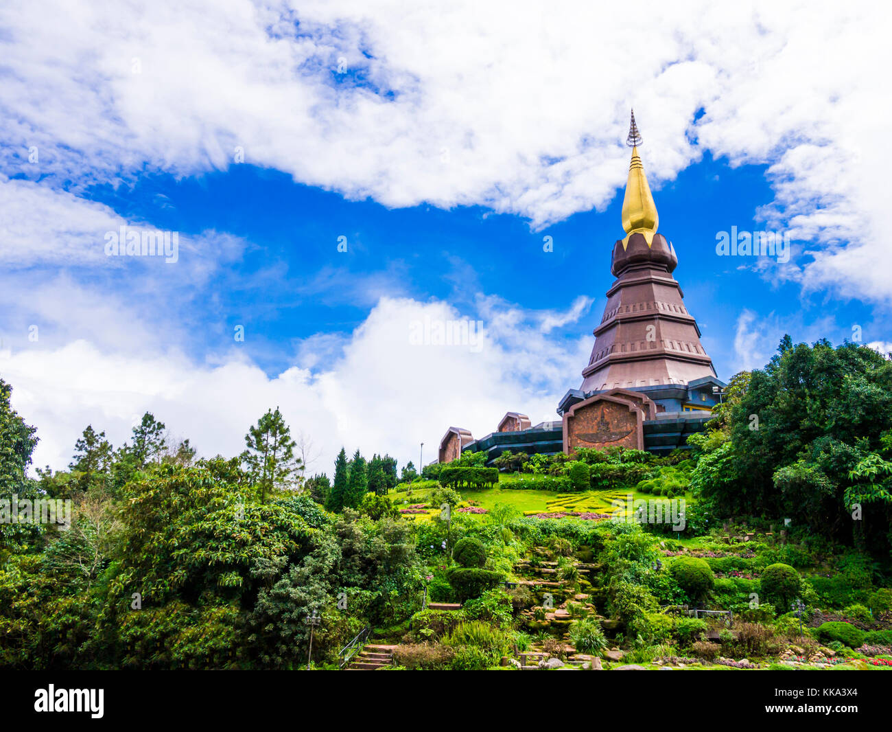 Pagoda and royal garden on the top of Doi Inthanon, Thailand Stock Photo