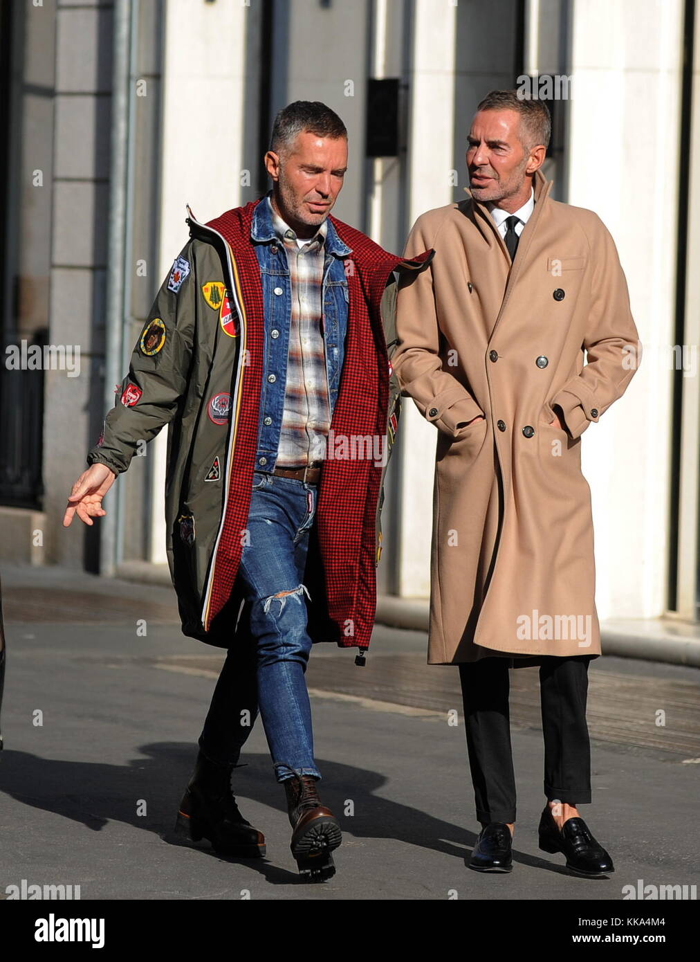 DSQUARED 2 fashion designers, Dean and Dan Caten spotted walking through  downtown Milan Featuring: Dean Caten, Dan Caten Where: Milan, Italy When:  28 Oct 2017 Credit: IPA/WENN.com **Only available for publication in