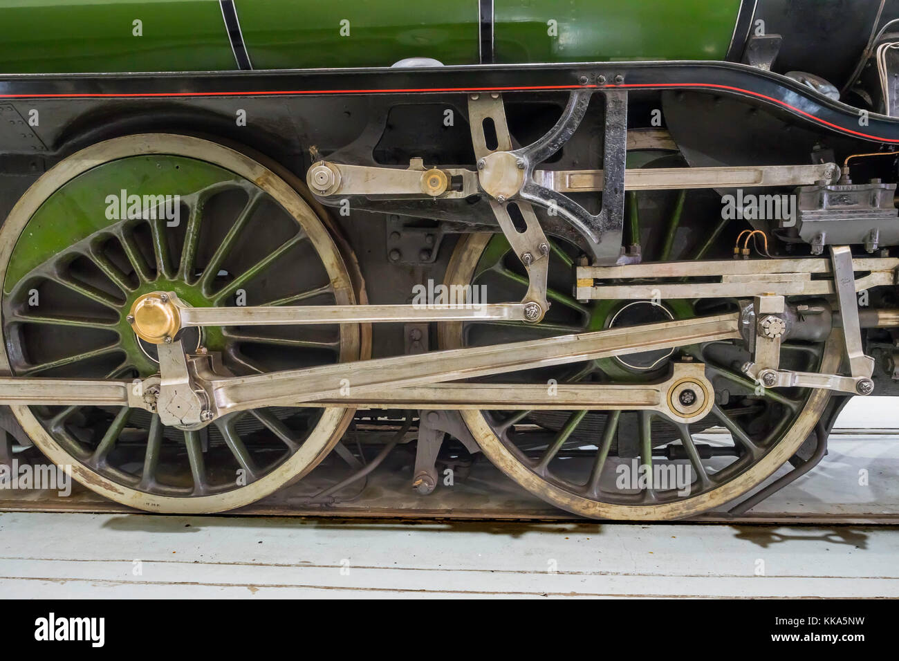 Detail of valve gear on exLNER V2 class steam engine Green