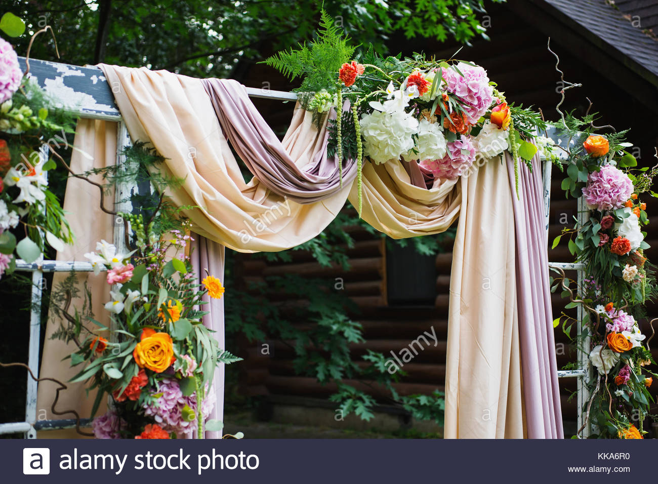 Beautiful Wedding Ceremony Outdoors Wedding Arch Made Of Cloth