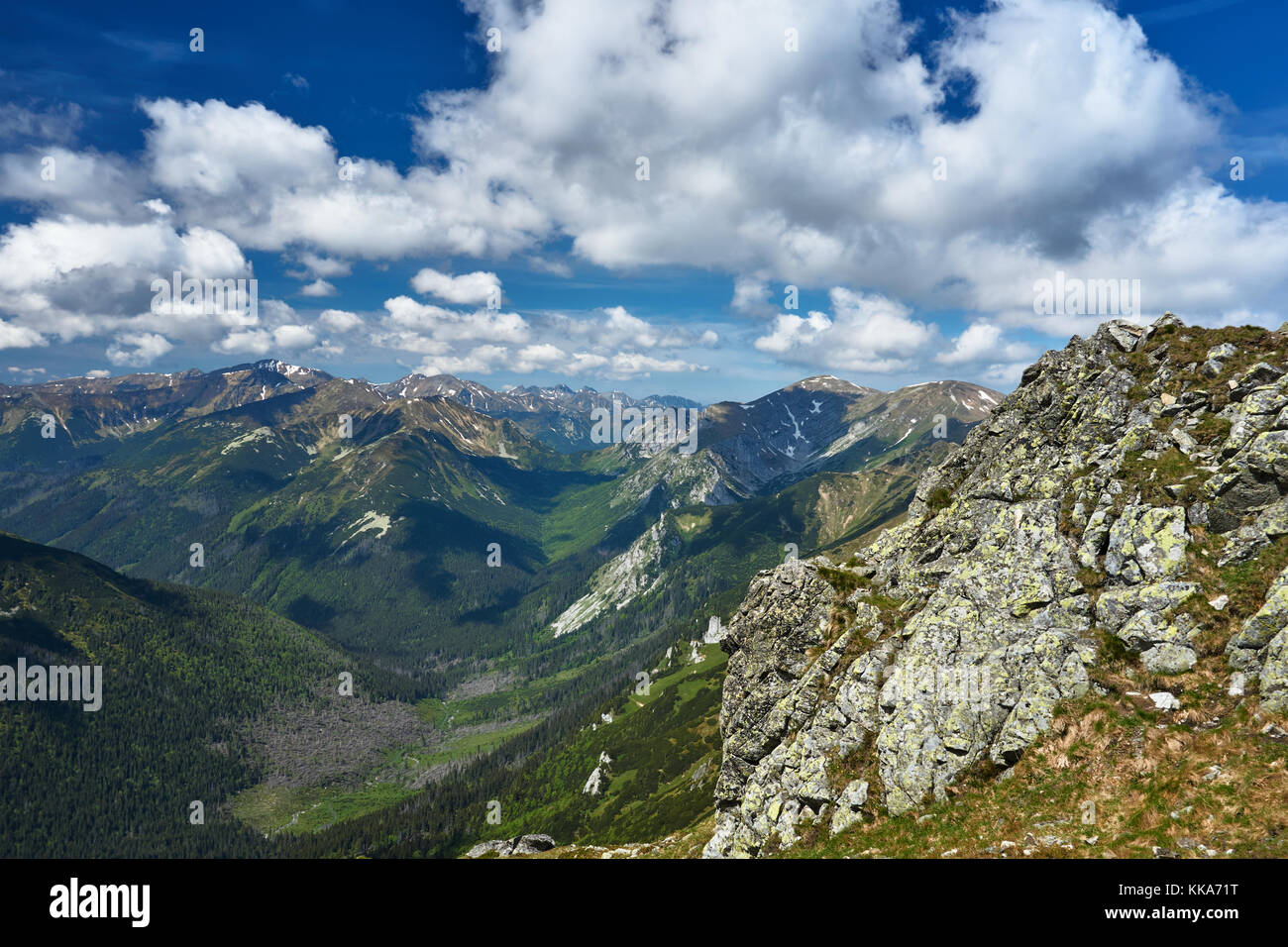 Rocky peaks and clouded sky in the Tatra Mountains in Poland Stock ...