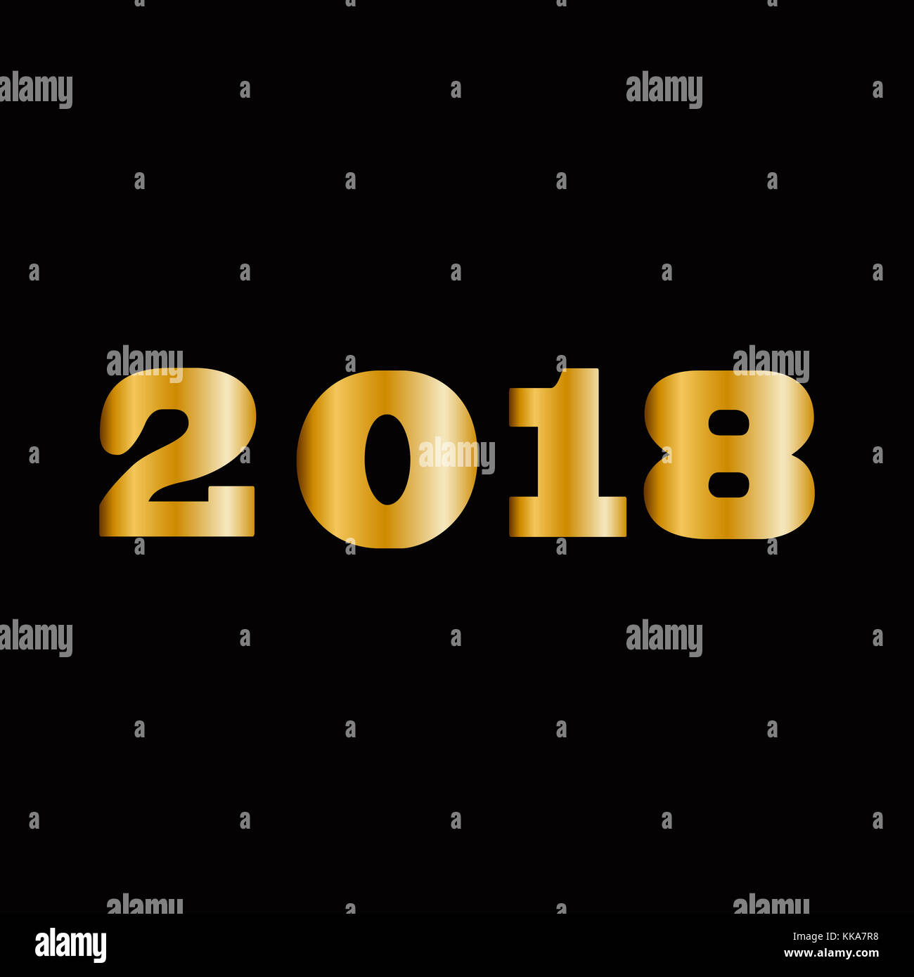 2018 Happy new year. Golden numbers for greeting card design. Massive gold shining 2018 numbers isolated on black background. Vector illustration, ele Stock Photo