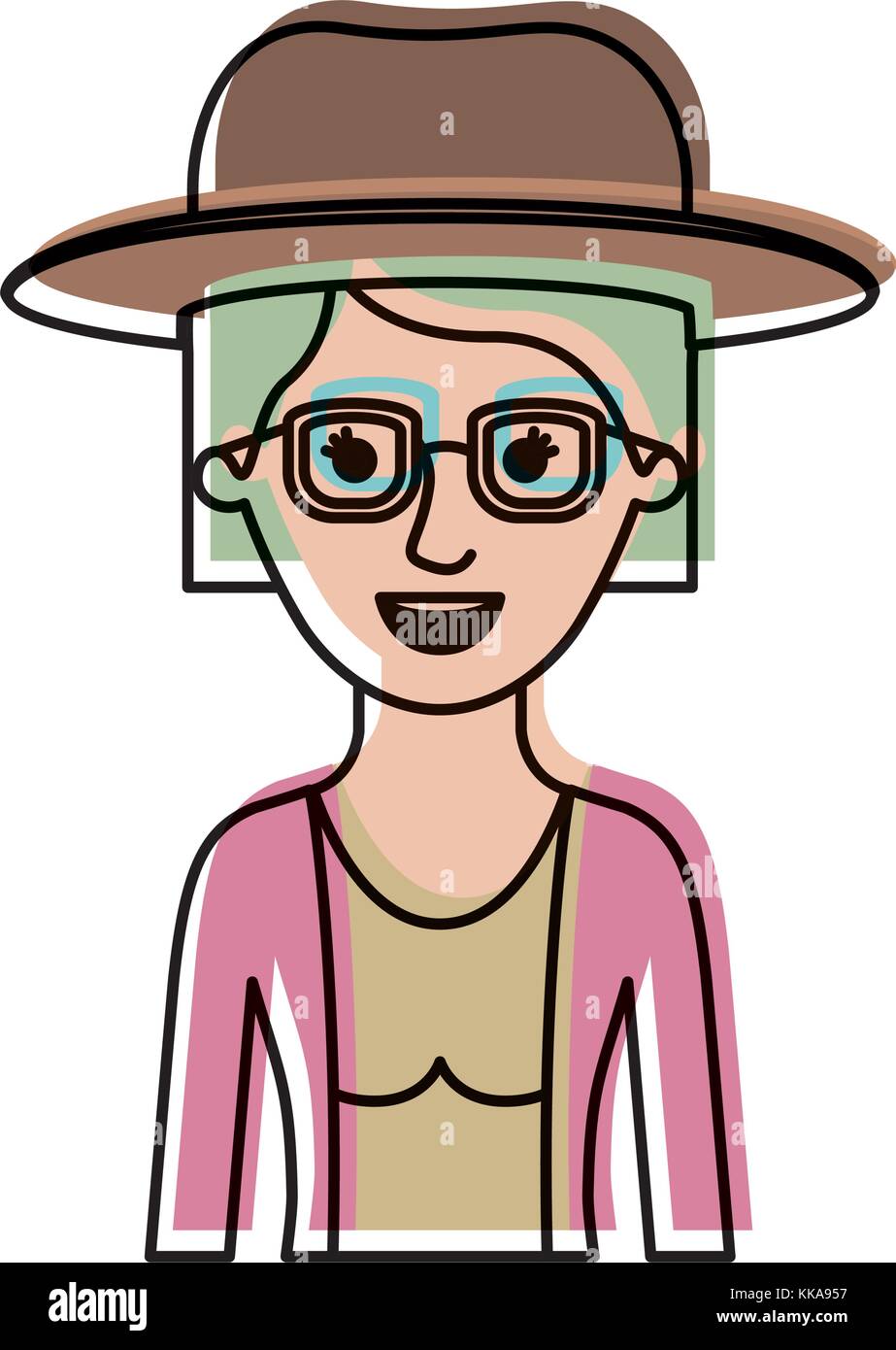 Woman Half Body With Hat And Glasses And Blouse With Jacket And