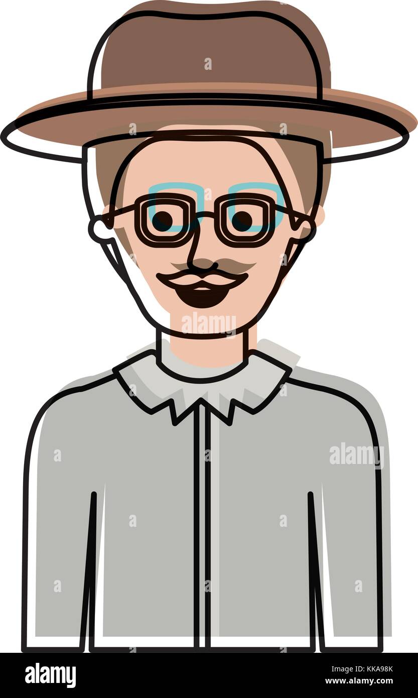 Man Half Body With Hat And Glasses And Shirt With Short Hair And