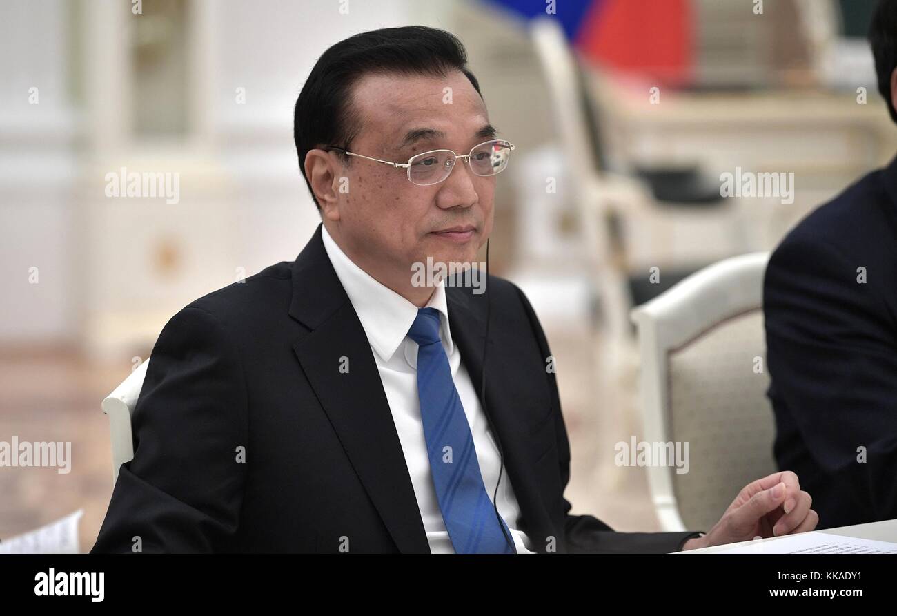 Moscow, Russia. 29th Nov, 2017. Chinese Premier Li Keqiang during a bilateral meeting with Russian President Vladimir Putin at the Kremlin November 29, 2017 in Moscow, Russia. Credit: Planetpix/Alamy Live News Stock Photo