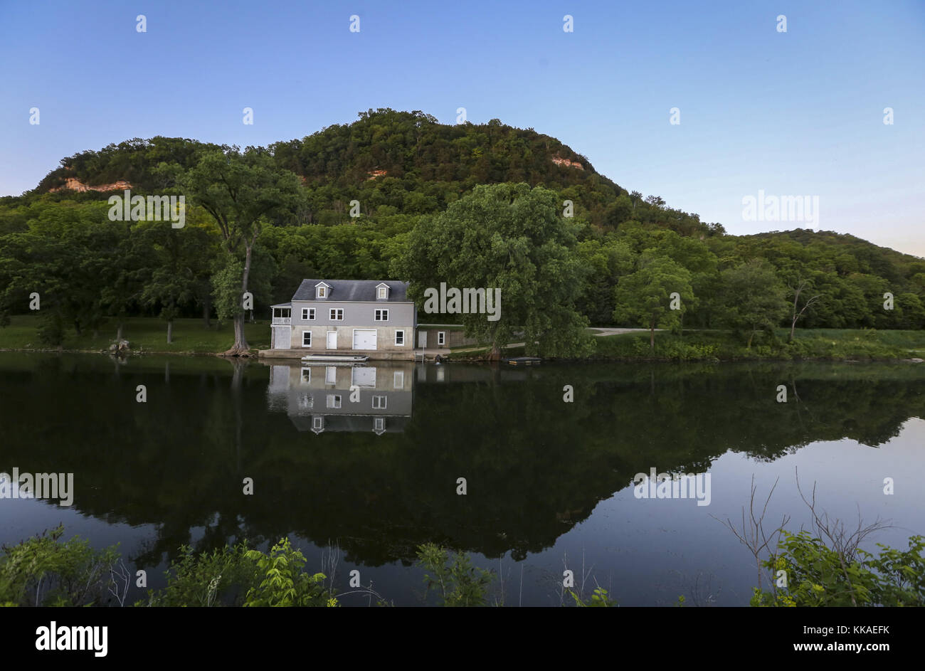 De Soto, Iowa, USA. 6th June, 2017. A waterfront home on South Mill Park Drive south of De Soto, Wisconsin, is seen from alongside state route 35 on Tuesday, June 6, 2017. Credit: Andy Abeyta, Quad-City Times/Quad-City Times/ZUMA Wire/Alamy Live News Stock Photo