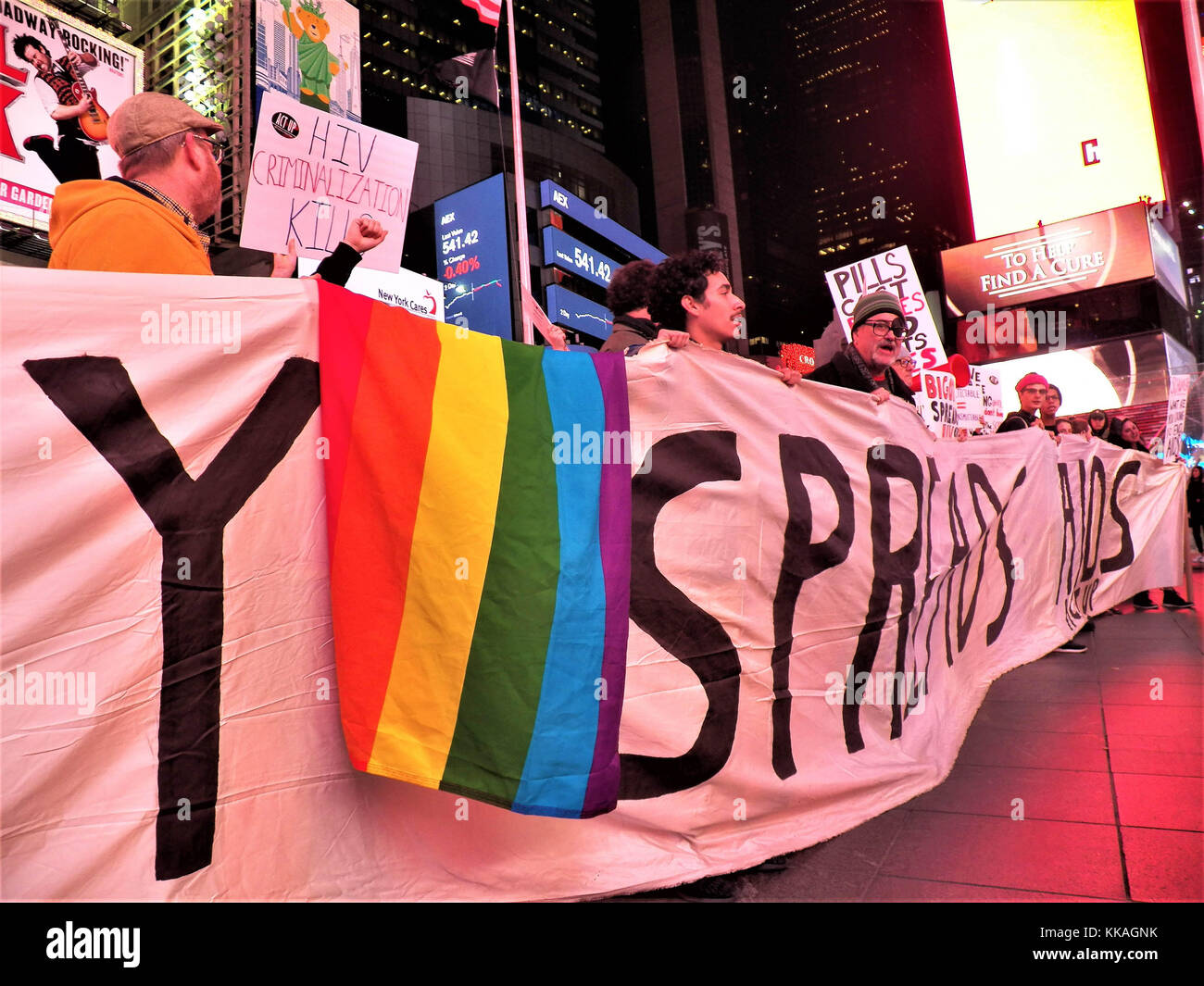 New York City, 29th November, 2017. Around 100 people turned out tonight in Time Square New York City, for 'WAD: We Are Dying (Still)' - a protest prior to World AIDS Day,  organized by ACT-UP NYC. Credit: Mark Apollo/Alamy Live News Stock Photo