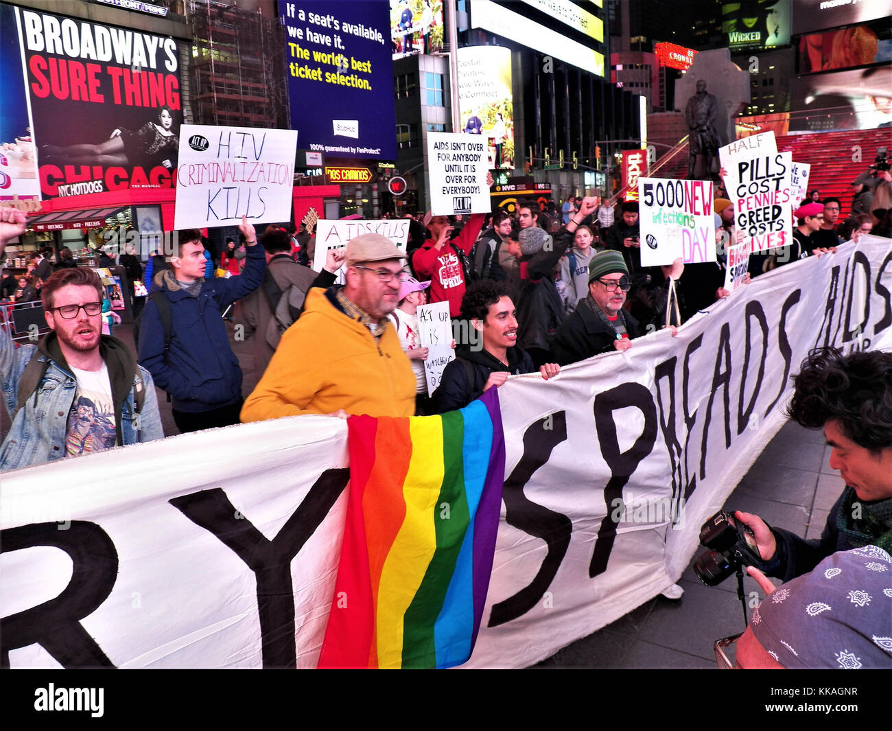 New York City, 29th November, 2017. Around 100 people turned out tonight in Time Square New York City, for "WAD: We Are Dying (Still)" - a protest prior to World AIDS Day,  organized by ACT-UP NYC. Credit: Mark Apollo/Alamy Live News Stock Photo
