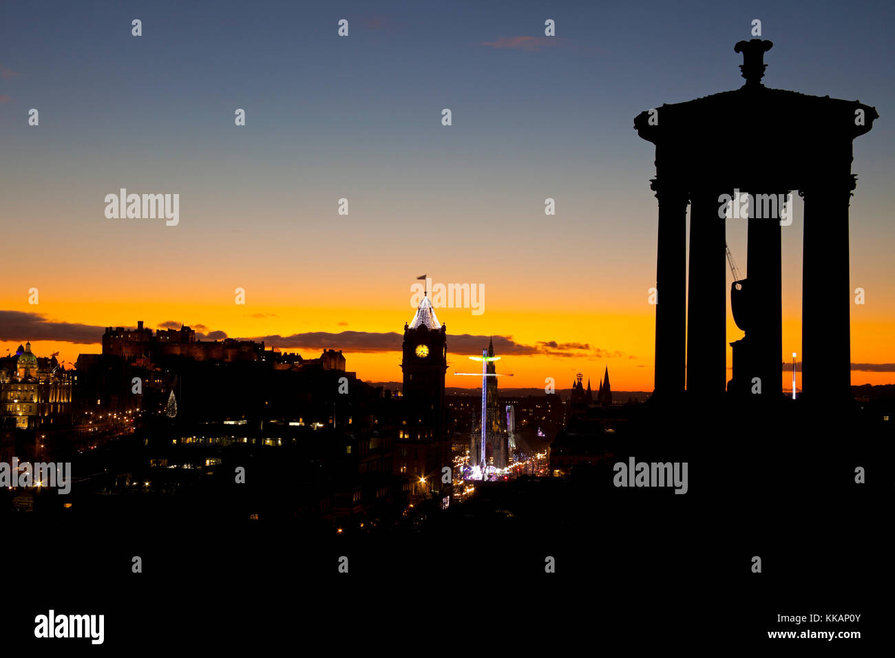 Edinburgh, UK, 30 Nov. 2017 chilly 3 degrees on St Andrew's Day afternoon approaching dusk, city viewed from Calton Hill Scotland. Stock Photo
