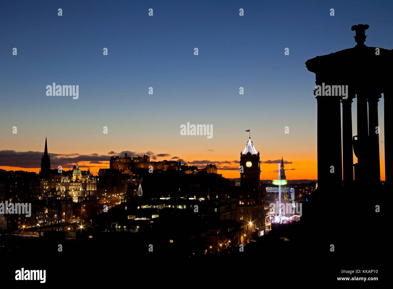 Edinburgh, UK, 30 Nov. 2017 chilly 3 degrees on St Andrew's Day afternoon approaching dusk, city viewed from Calton Hill Scotland. Stock Photo