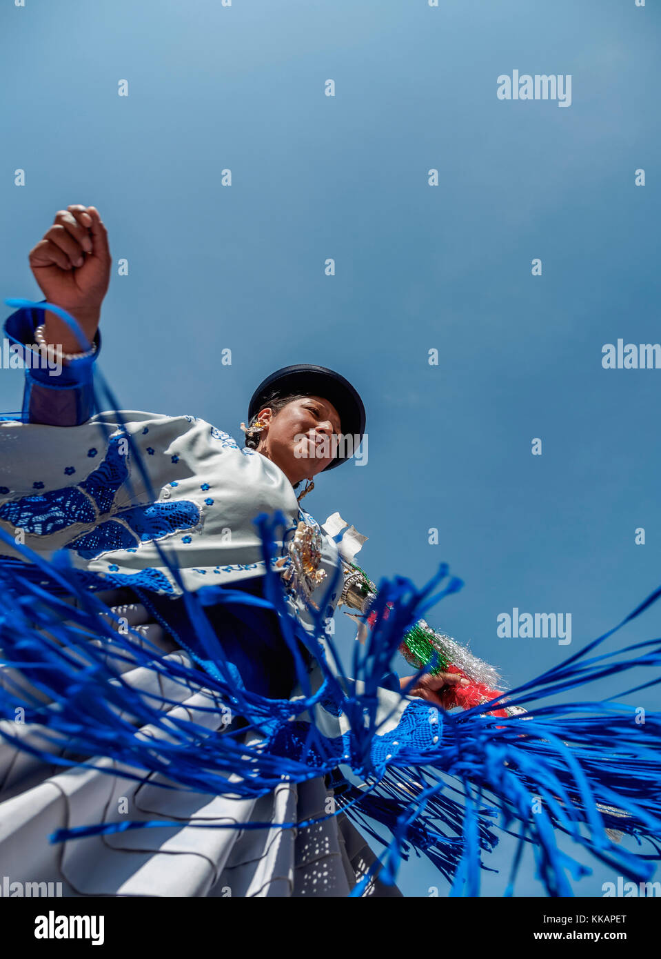 Dancer in traditional costume, Fiesta de la Virgen de la Candelaria, Copacabana, La Paz Department, Bolivia, South America Stock Photo