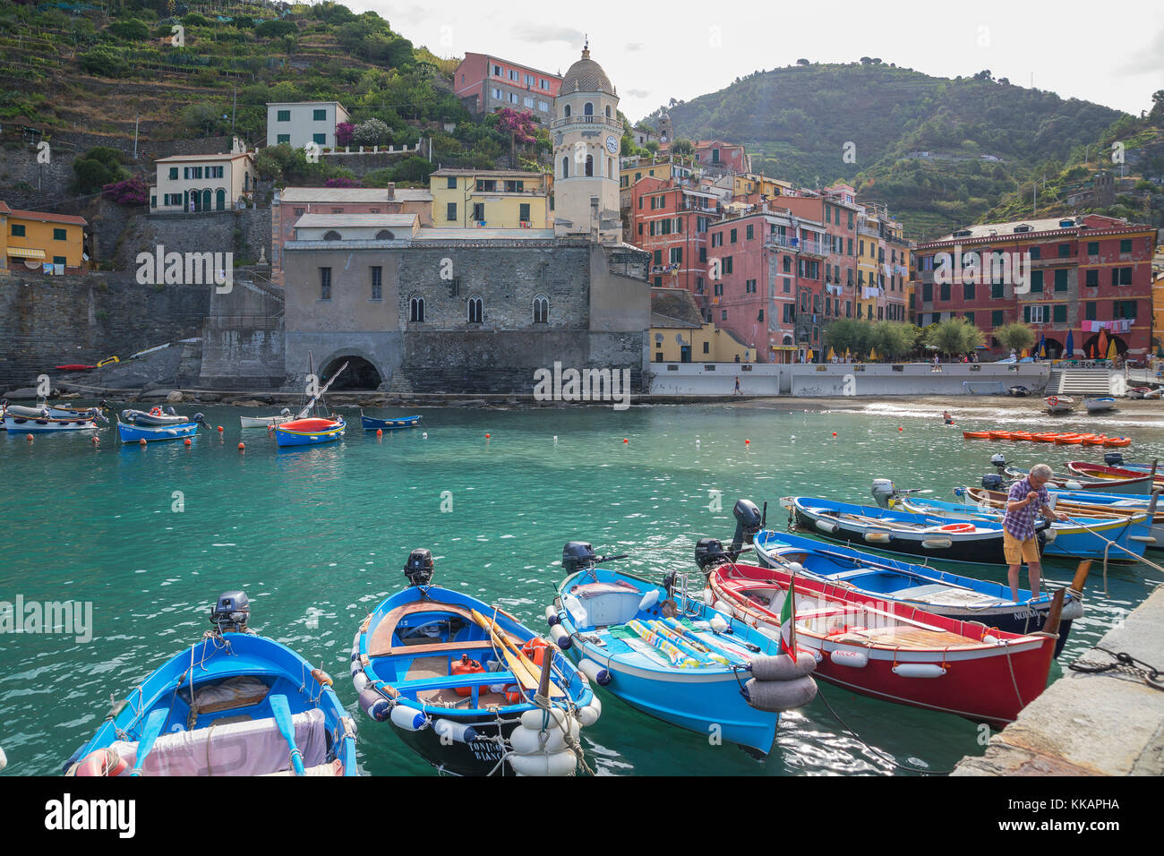 Harbour and boats, Vernazza, Cinque Terre, UNESCO World Heritage Site, Liguria, Italy, Europe Stock Photo