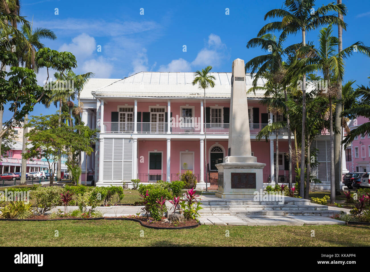 Parliament Square, Supreme Court and Garden of Remembrance, Nassau, Providence Island, Bahamas, West Indies, Caribbean, Central America Stock Photo