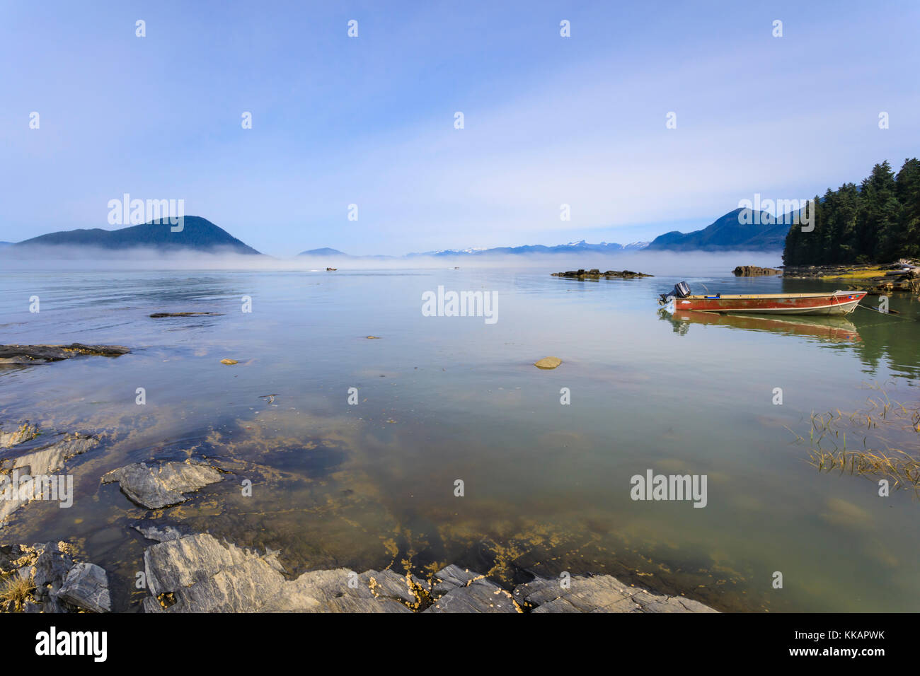 Jetboats head for the Stikine River, mist clears from beautiful