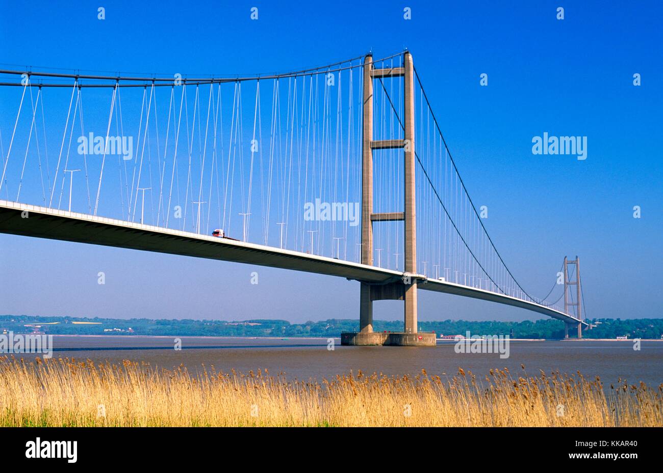 The Humber Bridge over the River Humber near Hull, Humberside England. United Kingdom. Stock Photo