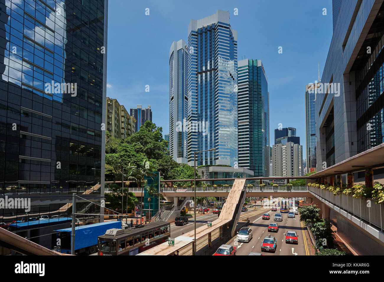 View of business district from Hennessy Road, Wan Chai, Hong Kong, China, Asia Stock Photo