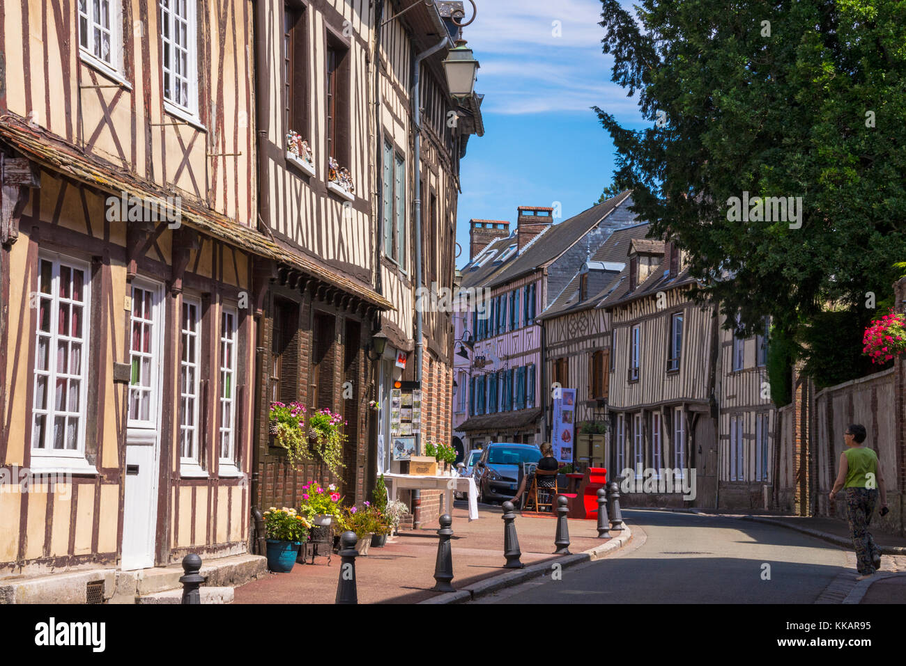 Typical half timbered houses in old town, Lyons la Foret, Eure, Normandy, France, Europe Stock Photo