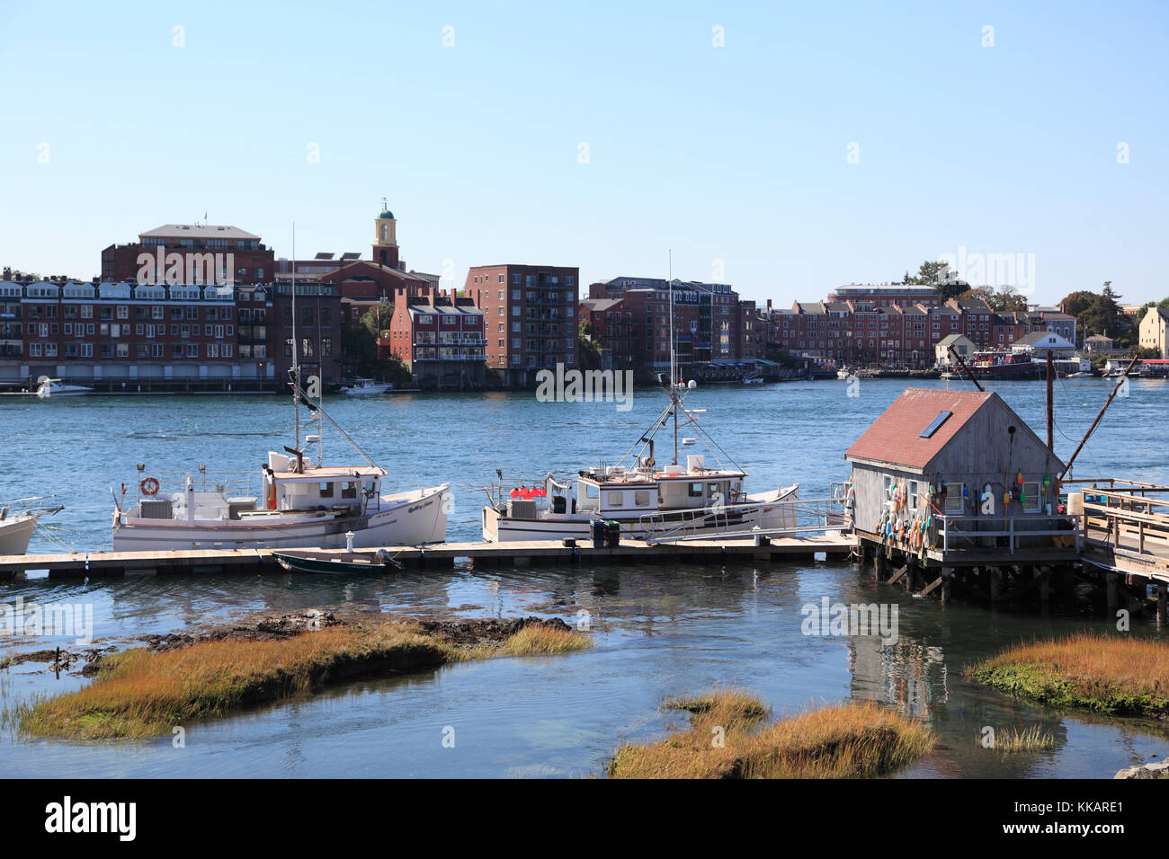 View of Portsmouth, New Hampshire from Kittery Maine, Piscataqua River, New England, United States of America, North America Stock Photo