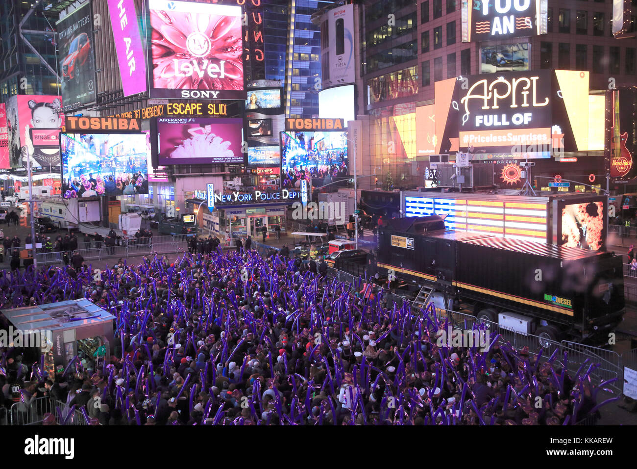 Crowds of revellers on New Years Eve, Times Square, Manhattan, New York City, New York, United States of America, North America Stock Photo