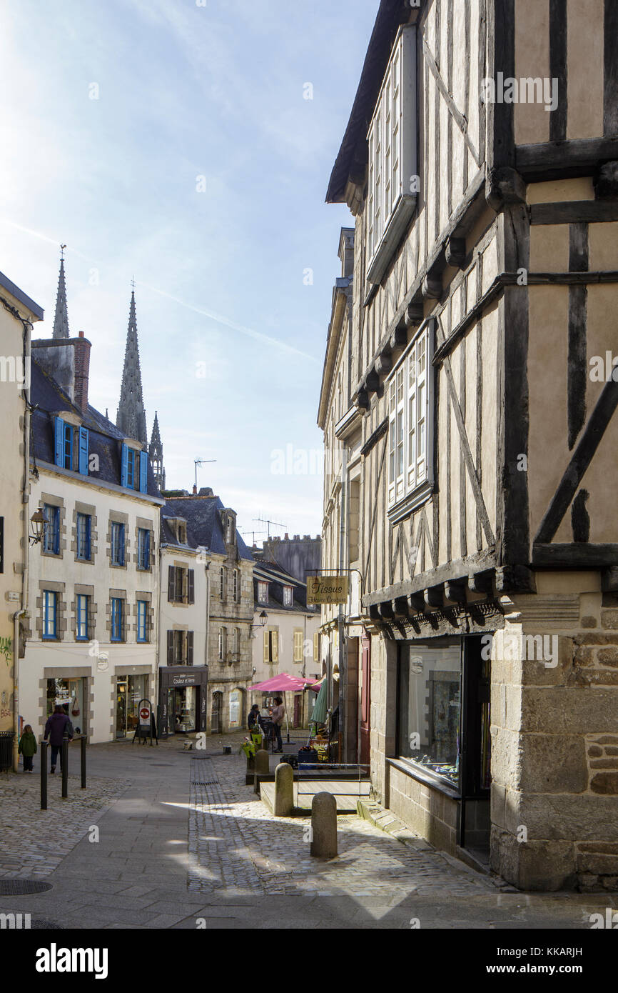 The old streets of Quimper, Finistere, Brittany, France, Europe Stock Photo