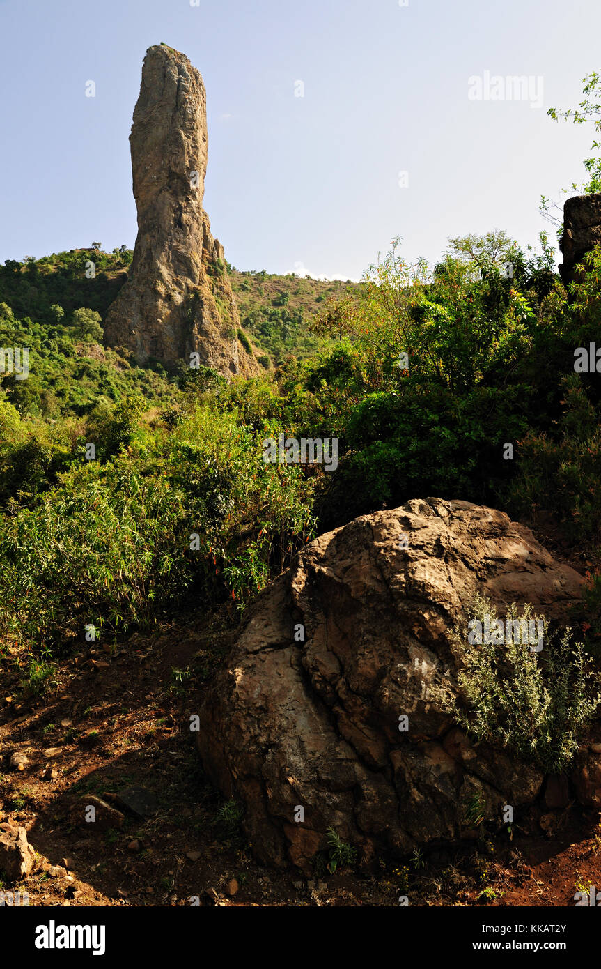 Rocky outcrop (God's finger) along the road between Gondar and Bahir Dar, Amhara Region, Ethiopia Stock Photo