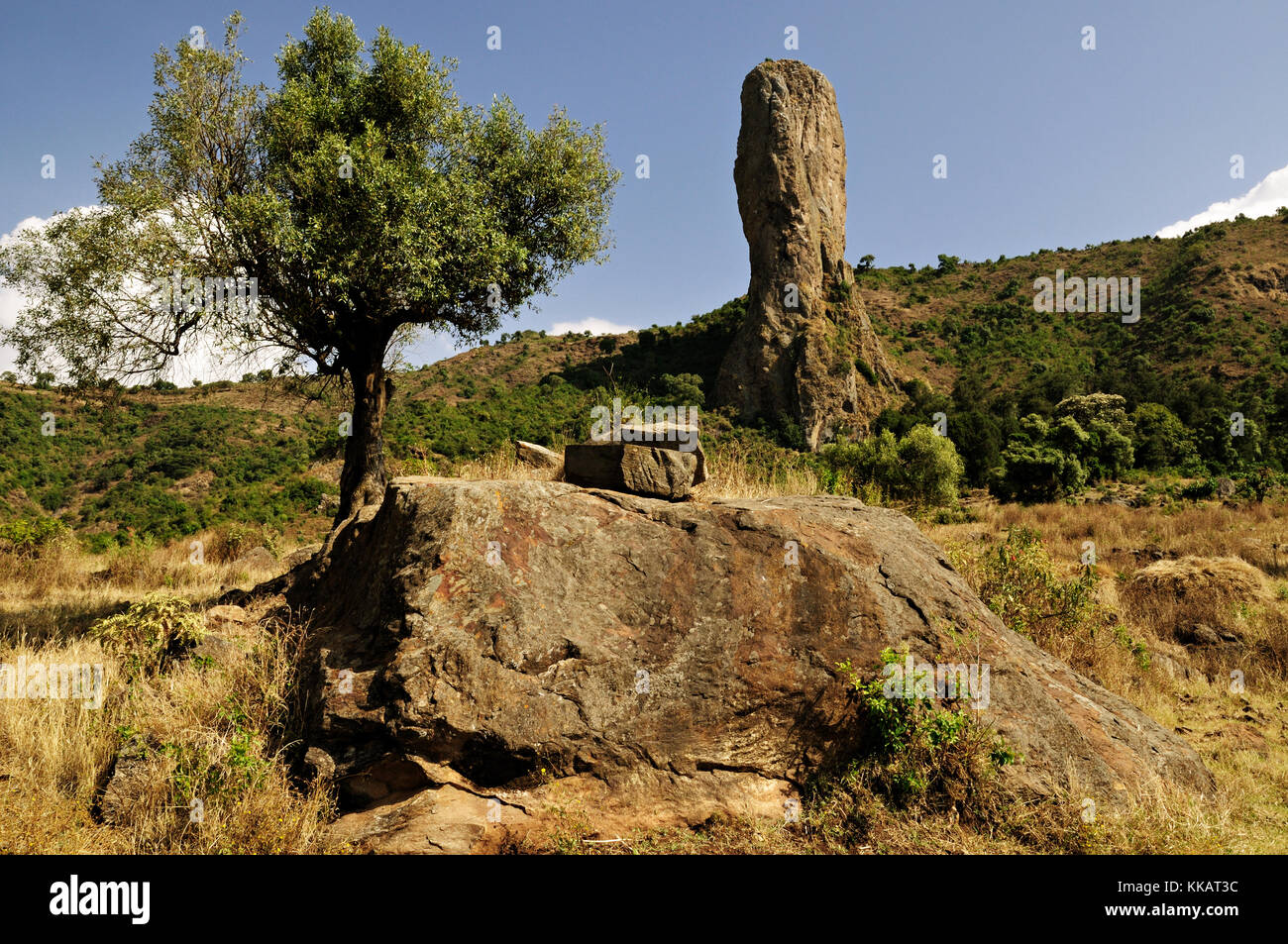 Rocky outcrop or God's finger between Gondar and Bahir Dar, Amhara Region, Ethiopia Stock Photo