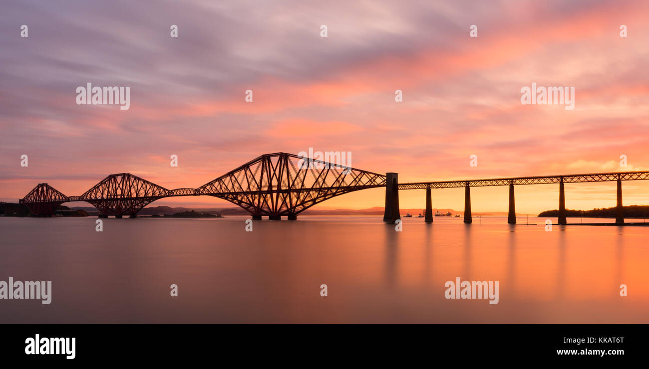 Forth Rail Bridge at sunrise, UNESCO World Heritage Site, Scotland, United Kingdom, Europe Stock Photo