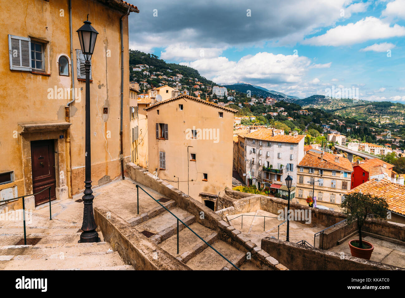 Winding stairs in Grasse, Alpes Maritimes, Cote d'Azur, Provence, French Riviera, France, Europe Stock Photo