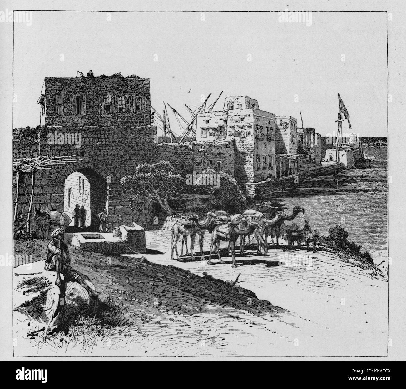 A depiction of the Gate of Tyre, the city is believed to have been founded by the Phoenicians as early as 2750 BCE, Lebanon, 1882. From the New York Public Library. Stock Photo