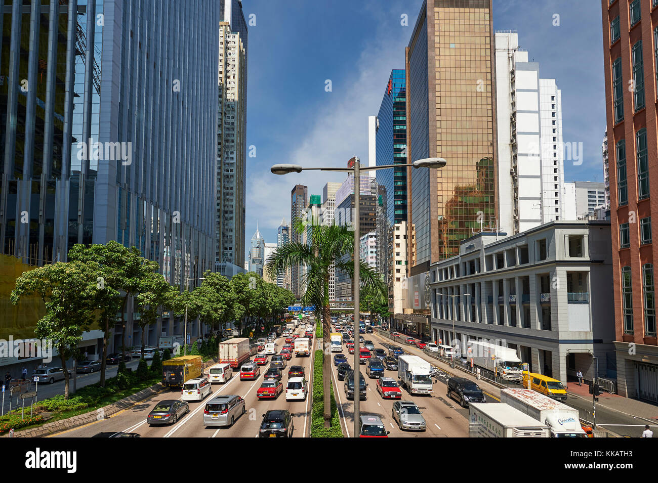 View of business district from Hennessy Road, Wan Chai, Hong Kong, China, Asia Stock Photo