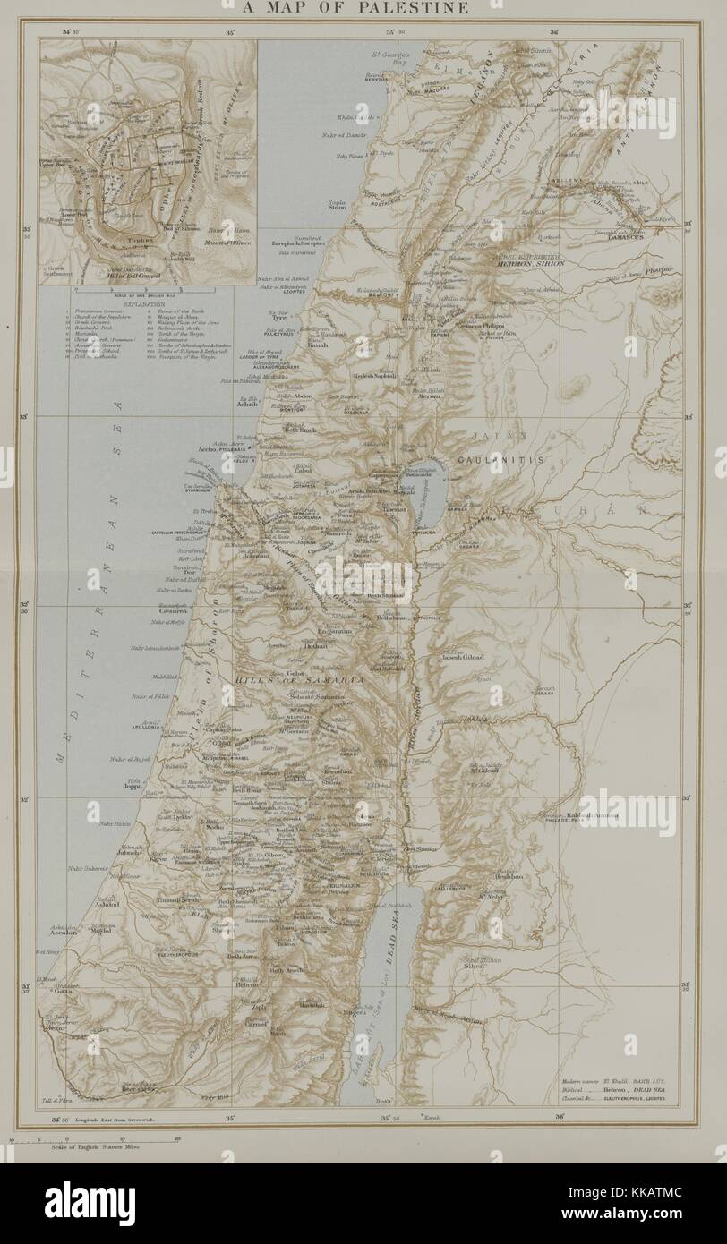 A map of Palestine and the surrounding region as it appeared in the late nineteenth century, 1882. From the New York Public Library. Stock Photo