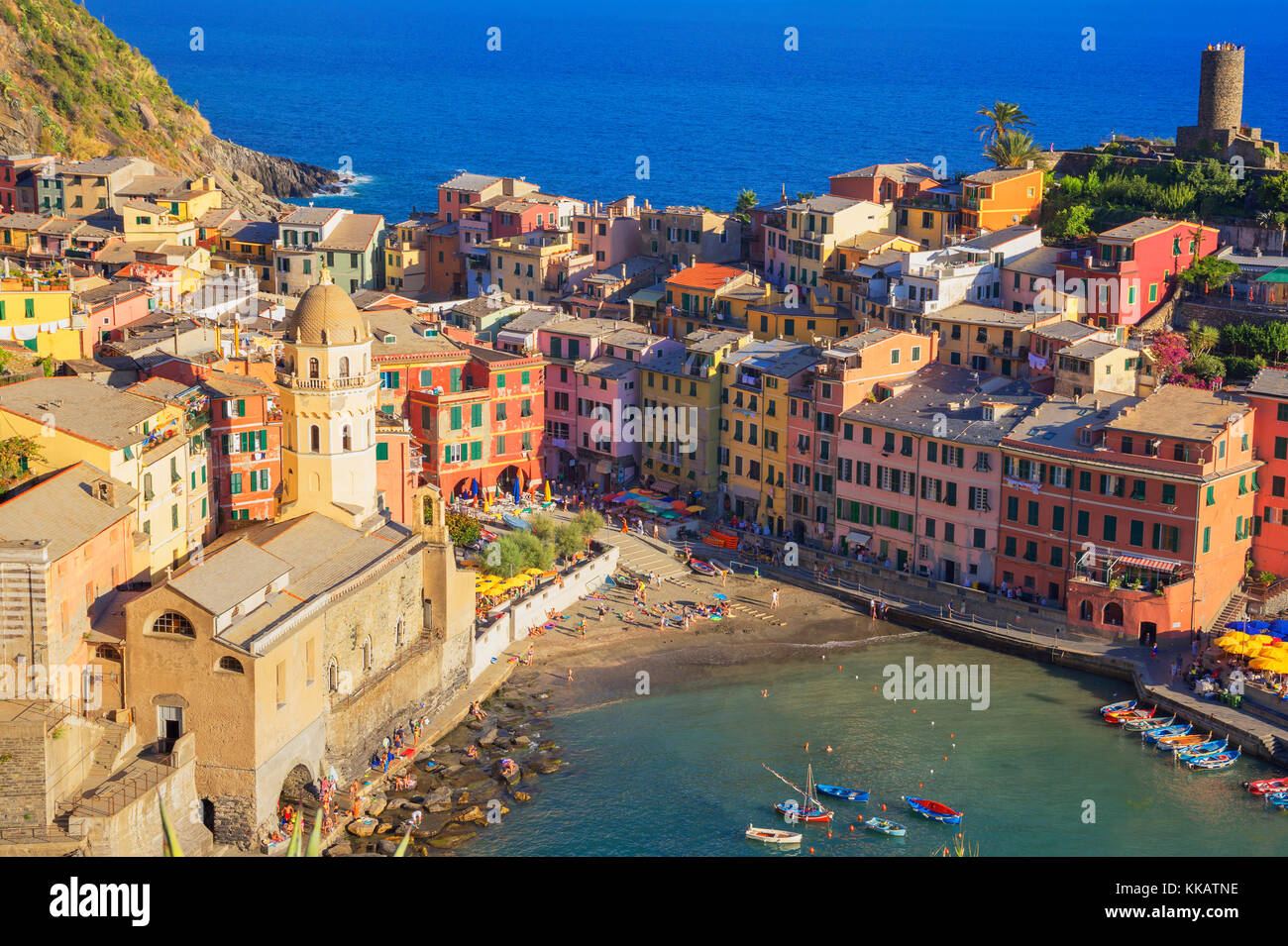 The colorful sea village of Vernazza, Cinque Terre, UNESCO World Heritage Site, Liguria, Italy, Europe Stock Photo
