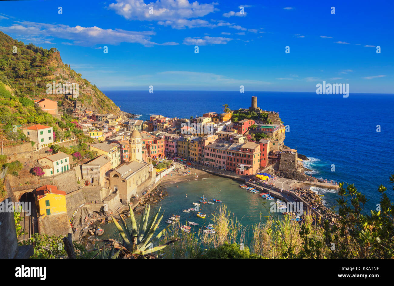 The colorful sea village of Vernazza, Cinque Terre, UNESCO World Heritage Site, Liguria, Italy, Europe Stock Photo