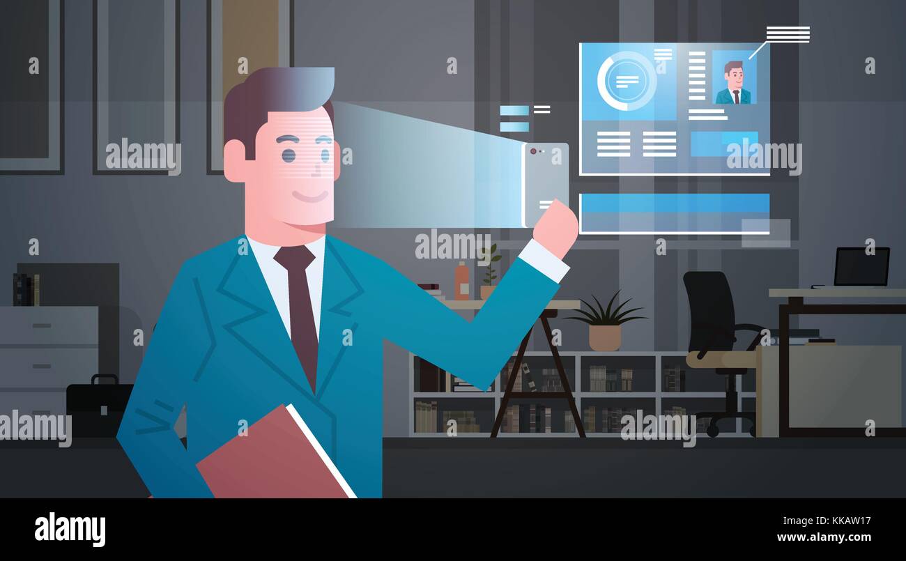 Biometric Identification System Scanning Business Man Face Modern