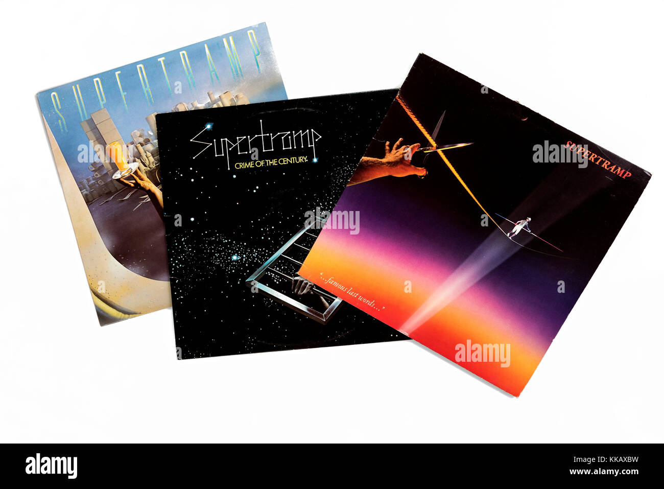 Supertramp, Crime of the Century, Breakfast in America, Famous Last Words, Album covers. Stock Photo
