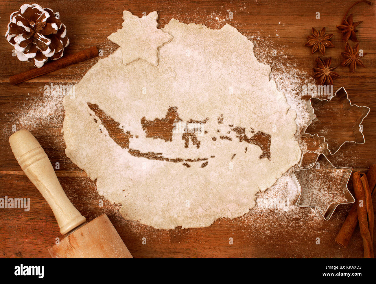 Festive cookie dough with the shape of Indonesia cut out (series Stock