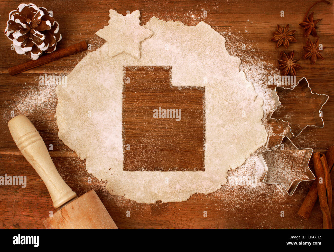 Festive cookie dough with the shape of Utah cut out (series Stock Photo