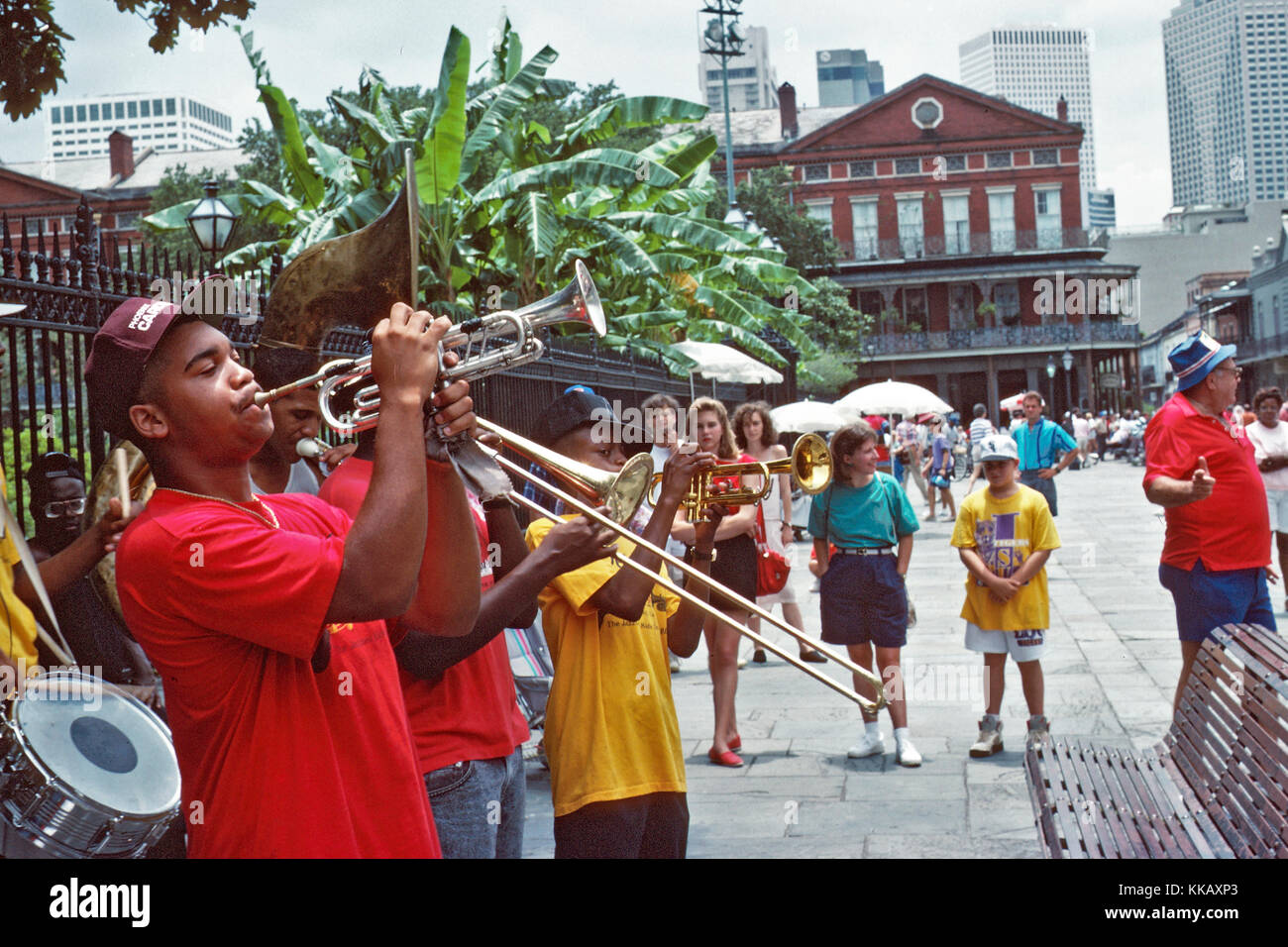 New Orleans street band teenagers playing in Lafayette Square