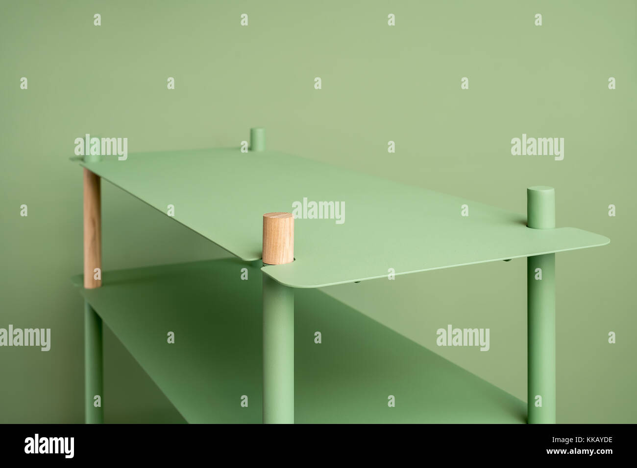Metal green stand with wooden parts Stock Photo Alamy
