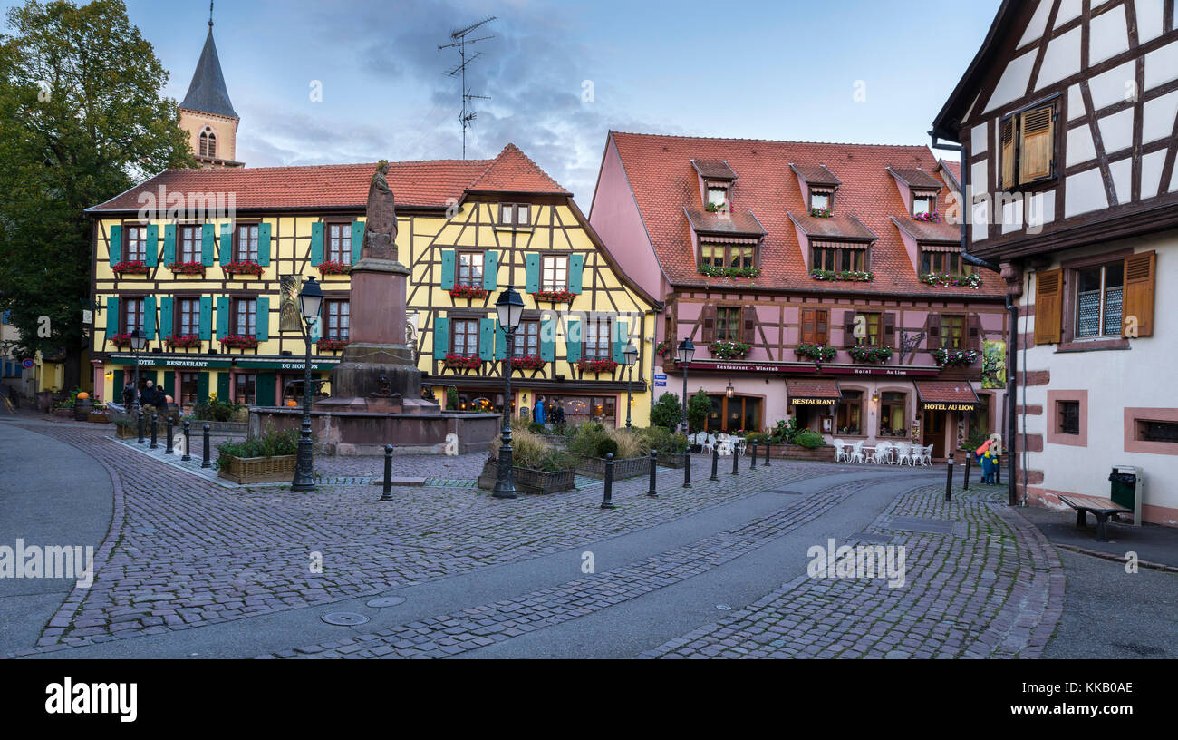 Place de la Sinne, Grand Rue, Ribeauville, Alsace Wine Route, Alsace, Département Haut-Rhin, France Stock Photo