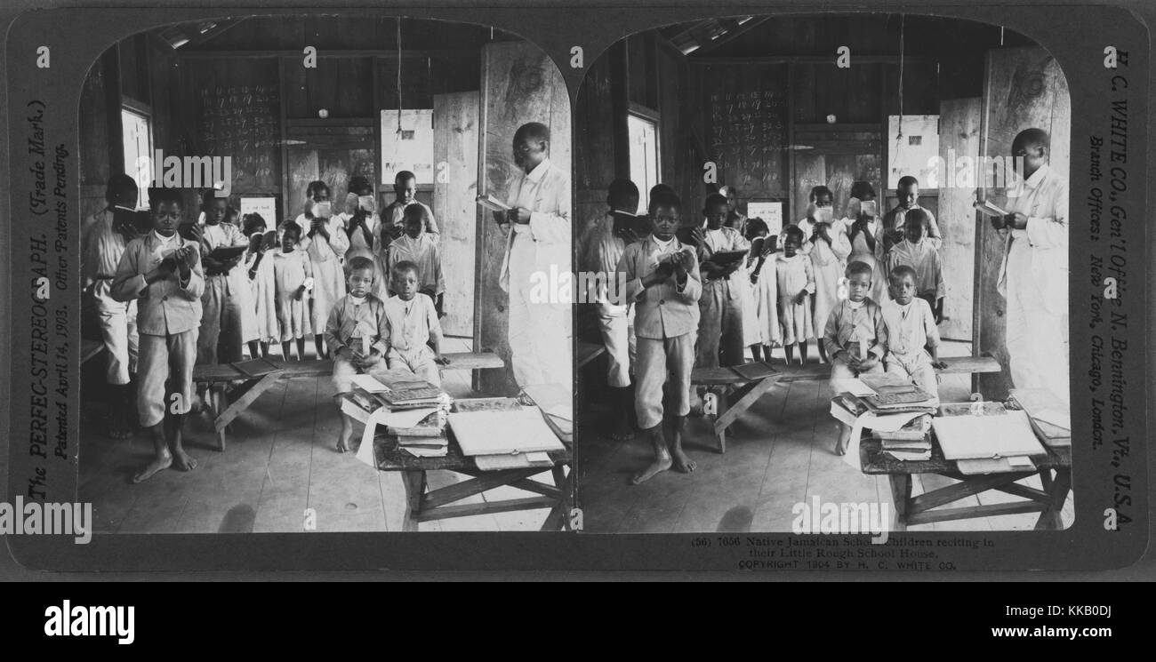 Native Jamaican school children reciting in their school house, Jamaica, 1904. From the New York Public Library. Stock Photo