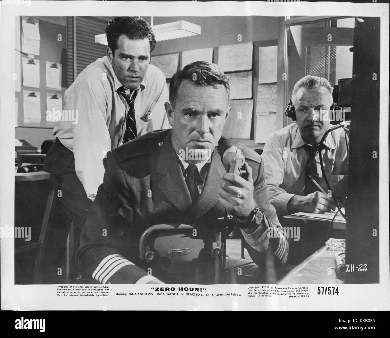 Film still of American actor Sterling Hayden in the film Zero Hero, Hayden appears in the center of the still, actor Charles Quinlivan appears on the left and actor Larry Thor appears on the right, 1957. Stock Photo