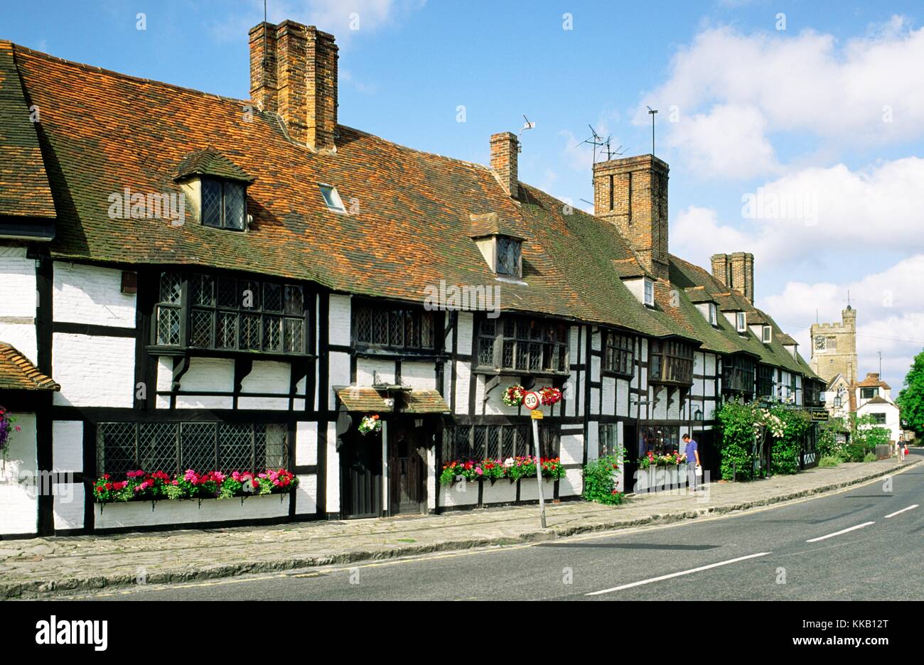 Houses cottages in the square of the village of Biddenden, Kent