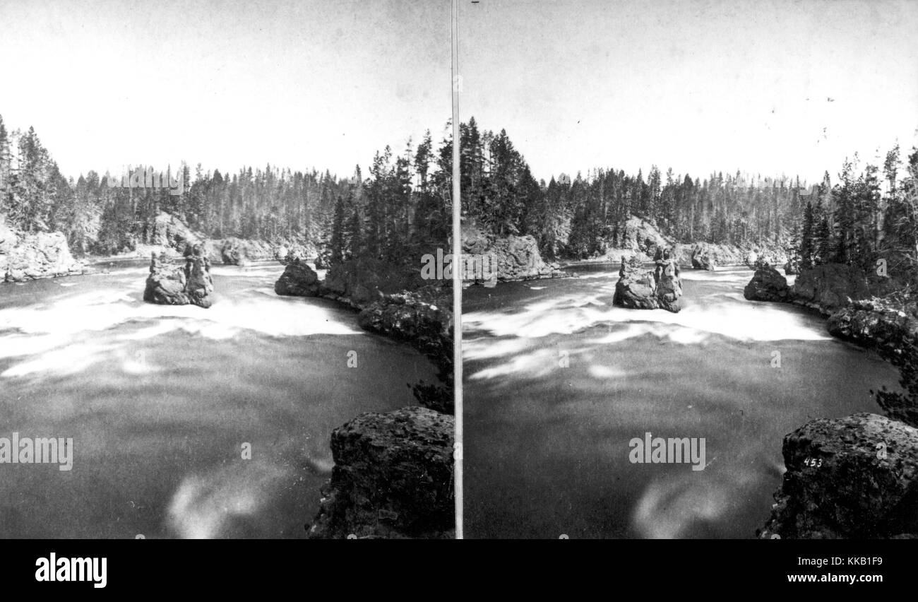 Stereograph of the rapids above the Upper Falls in Yellowstone National