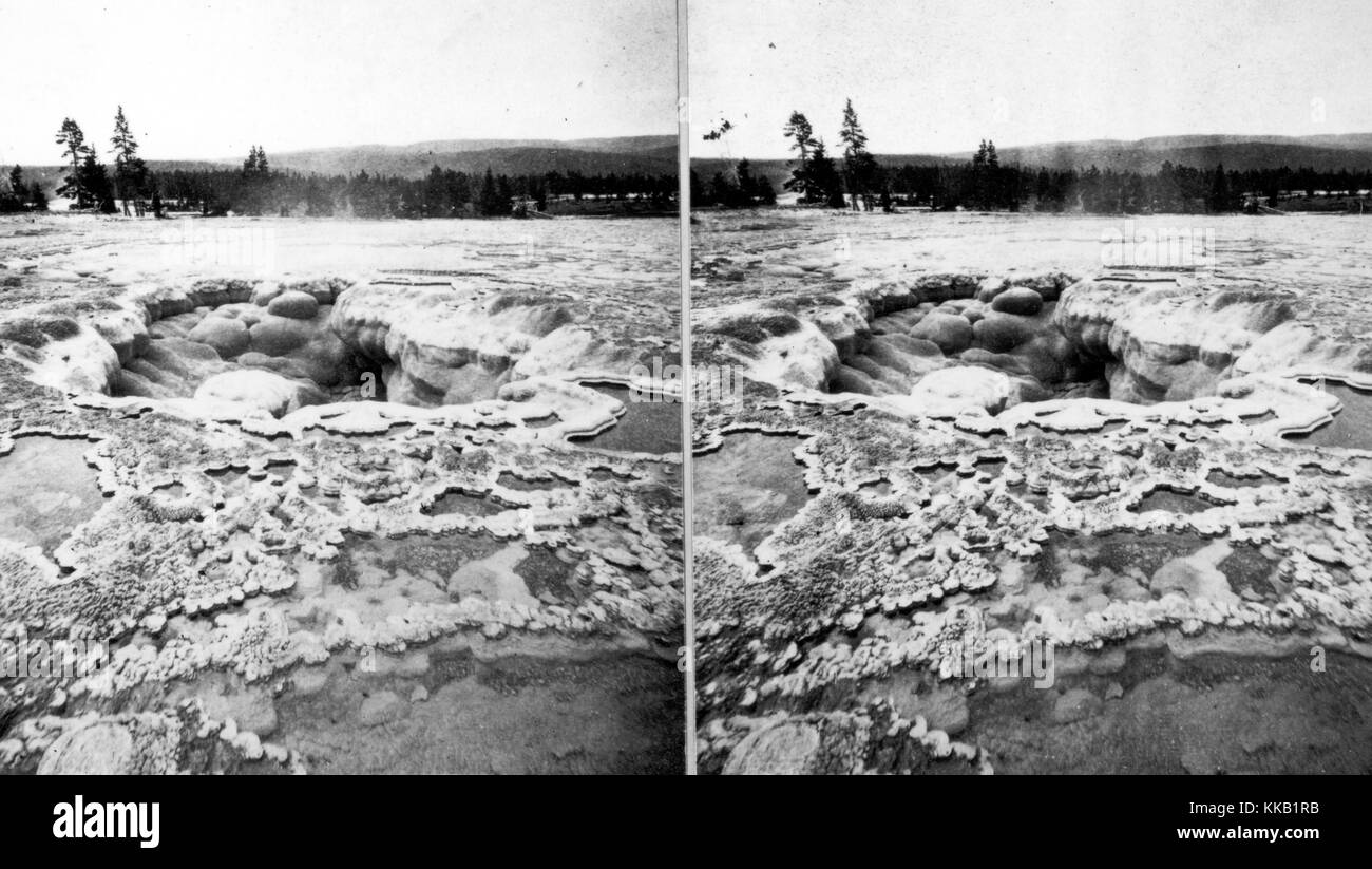 Stereograph of the crater of the Grand Geyser in Yellowstone National Park, Wyoming. Image courtesy USGS. 1872. Stock Photo