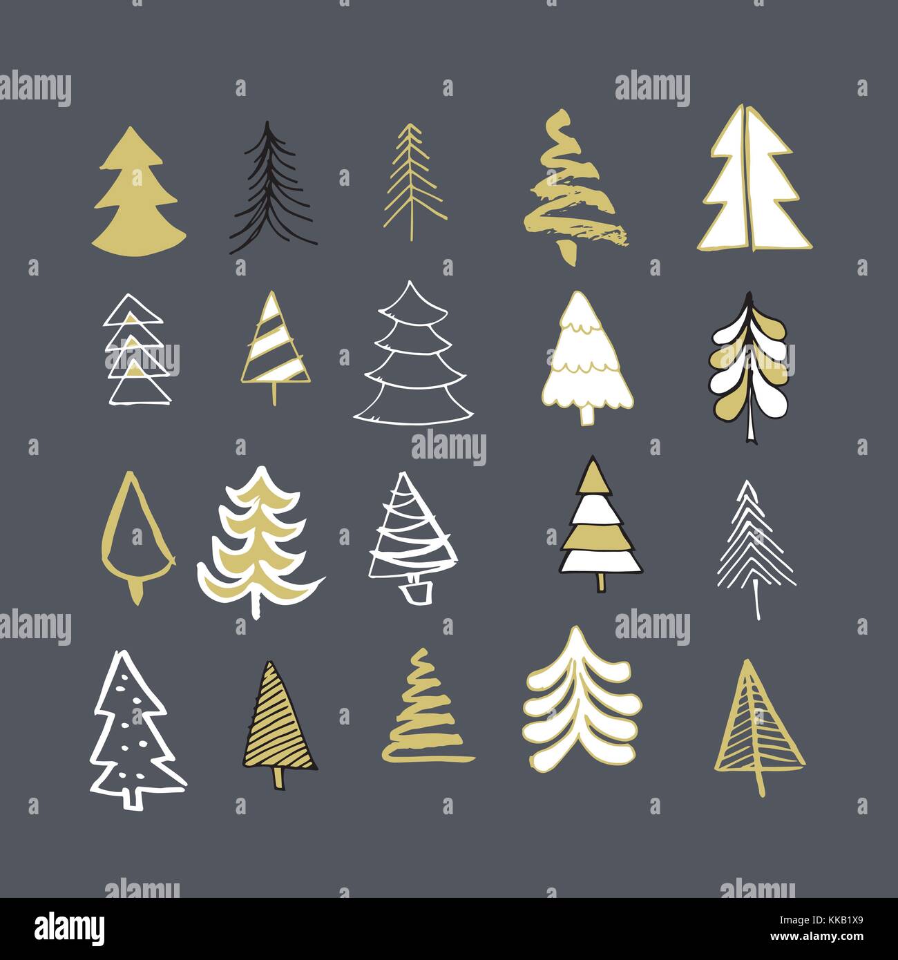 Hand drawn Christmas trees doodle icons Stock Vector Image & Art - Alamy