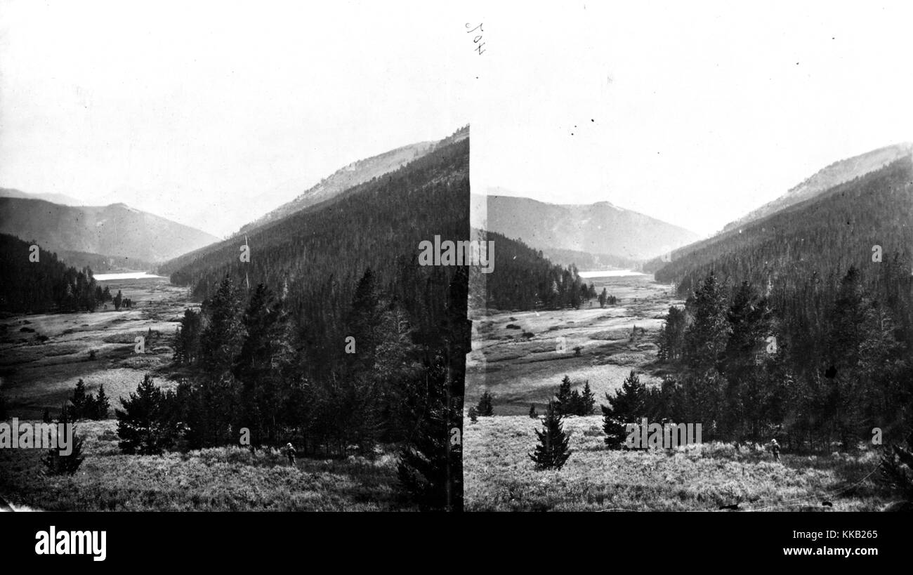 Stereograph of Mystic Lake near Fort Ellis, Gallatin County, Montana. Image courtesy USGS. 1871. Stock Photo