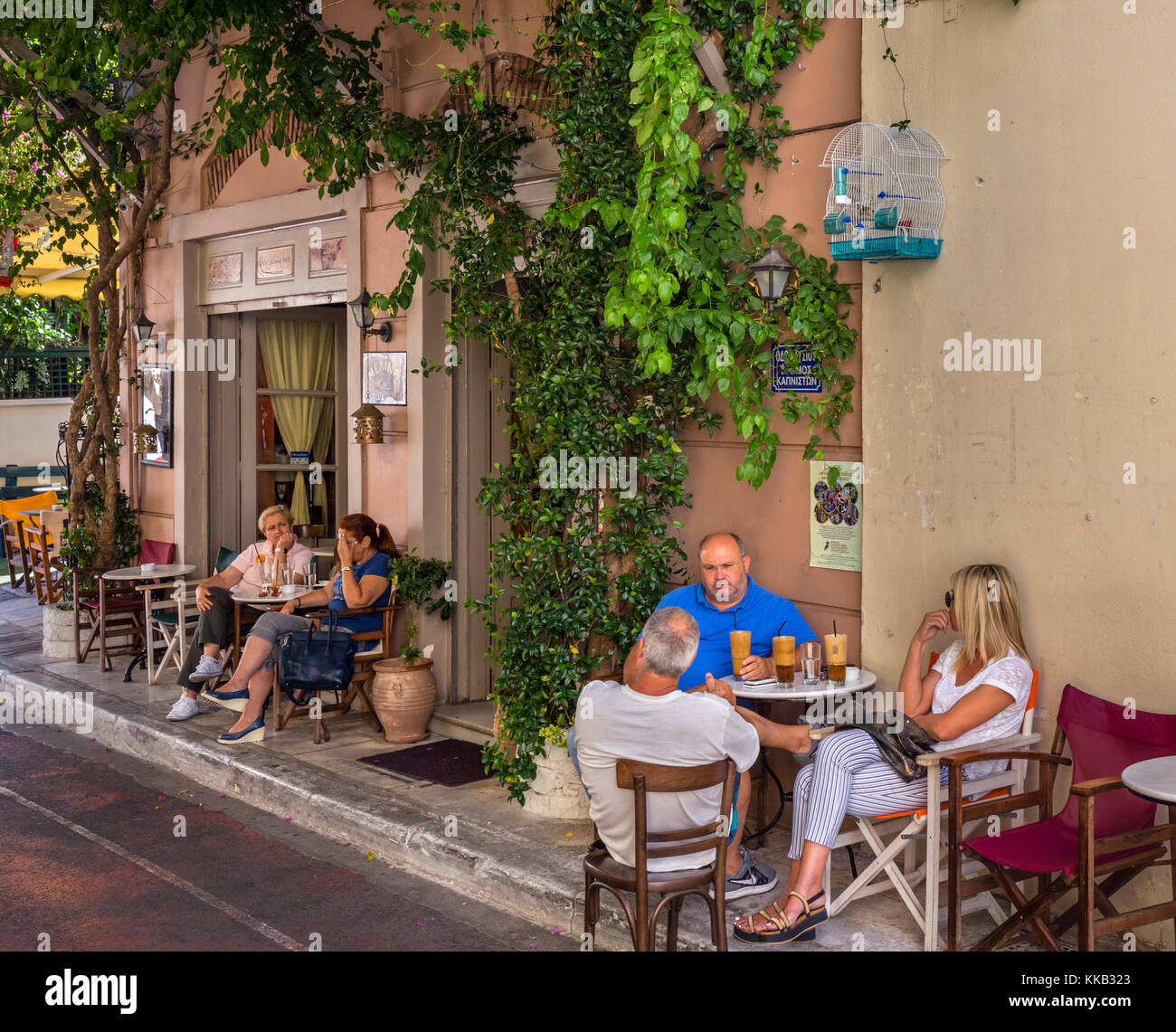 Cafe on Lisiou Street in the Plaka district, Athens, Greece Stock Photo