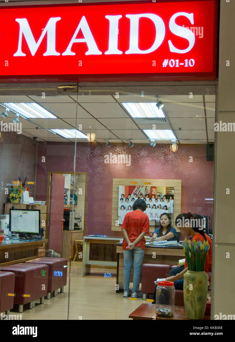Foreign domestic workers at a recruitment agency in Singapore 