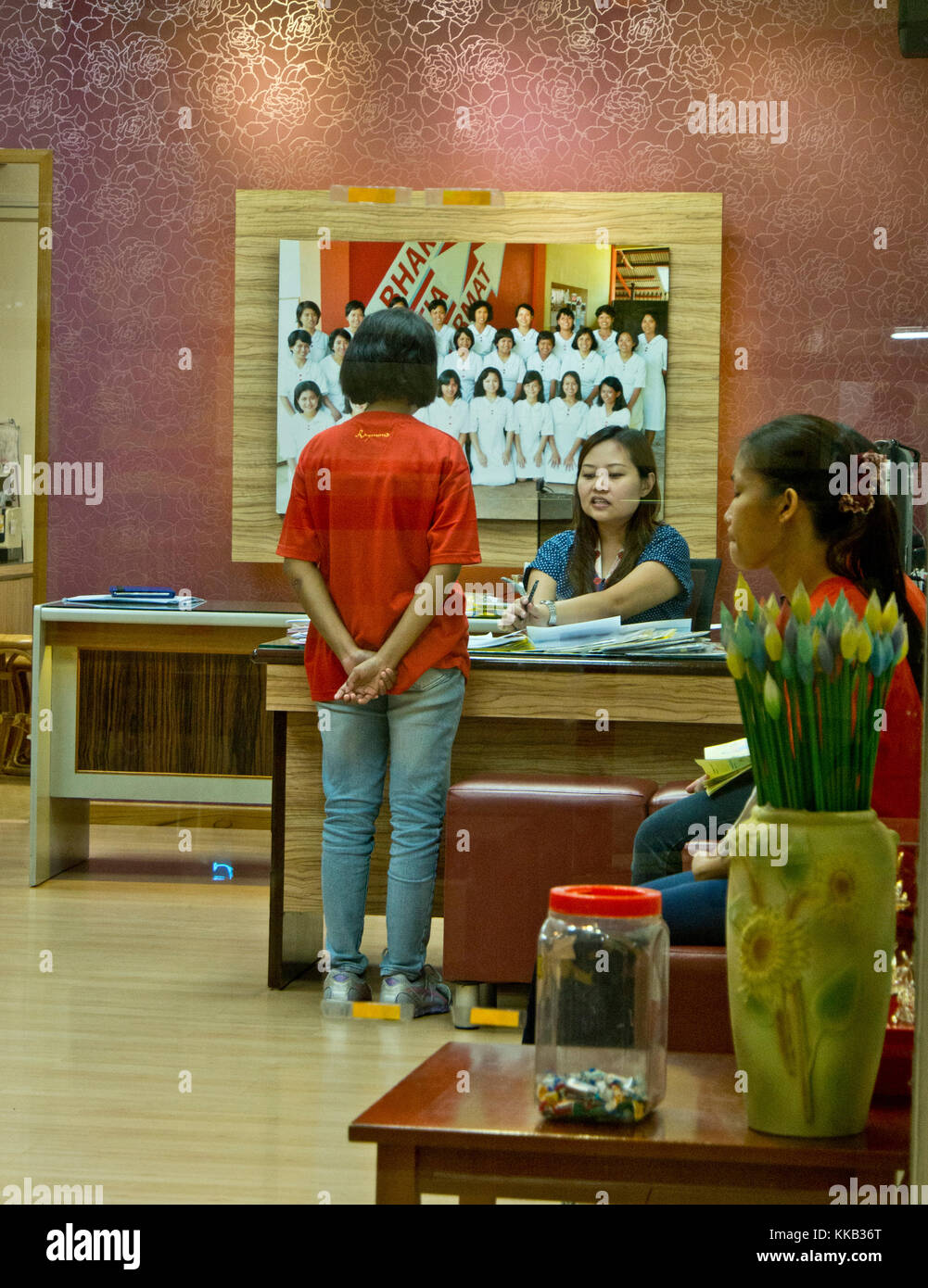 Foreign domestic workers at a recruitment agency in Singapore
